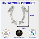 Rhodium Plated Silver Toned Chic Teardrop Crystal American Diamond Studded Minimalist & Modern Ear Climbers