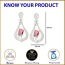 Rhodium-Plated Red American Diamond studded Handcrafted Quirky Shaped Drop Earrings