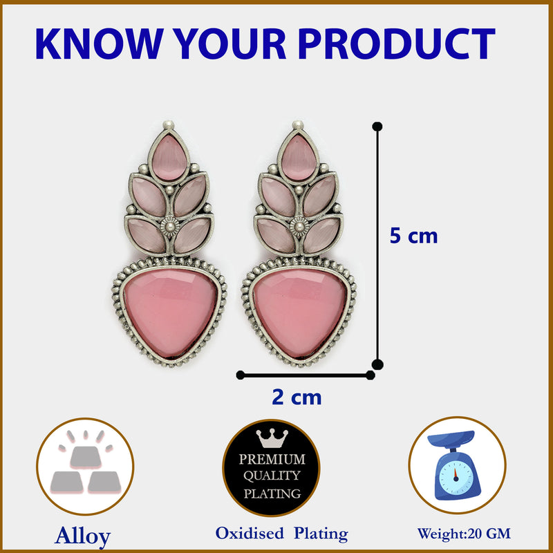 Oxidized Plated with Soft Pink Cubic Zirconia Drop Earrings