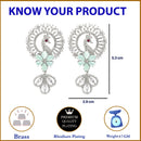 Rhodium-Plated Sea Green American Diamond studded Handcrafted Peacock Shaped Drop Earrings