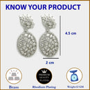 Rhodium Plated Teardrop White American Diamond Contemporary Long Drop Earrings