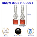 Rhodium Plated Square Red American Diamond Contemporary Long Drop Earrings