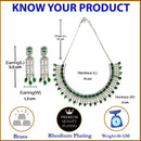 Rhodium-Plated with Silver-Toned Green American Diamond Studded Jewellery Set