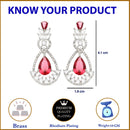 Rhodium-Plated Red American Diamond studded Teardrop & Leaf Shaped Drop Earrings