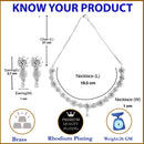 Flower Shaped Rhodium-Plated with Silver-Tone & White American Diamond Studded Jewellery Set