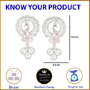 Rhodium Plated Peacock Pink American Diamond Contemporary Long Drop Earrings