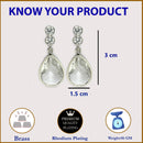 Rhodium Plated Teardrop White AD Contemporary Drop Earrings