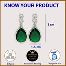 Rhodium Plated Teardrop Stylish Green AD Contemporary Drop Earrings