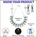 Rhodium-Plated Silver Toned Teardrop Green American Diamond Studded Necklace Earrings Jewellery Set