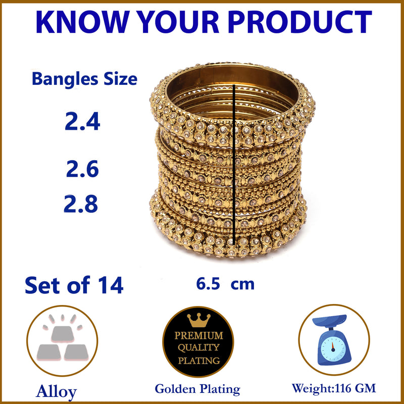 Gold-Plated Mehandi Toned White Artificial Stones studded Bangles Jewellery Set (Set Of 6)