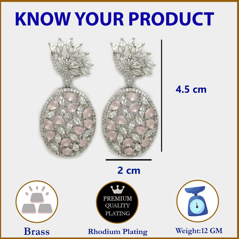 Rhodium Plated Tiny Tear Drops Pink & White American diamond Small Drop Earrings