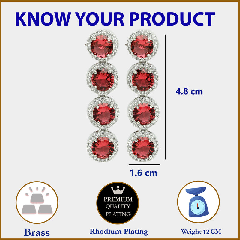 Rhodium Plated Silver Toned with Green American Diamonds Dangler earrings