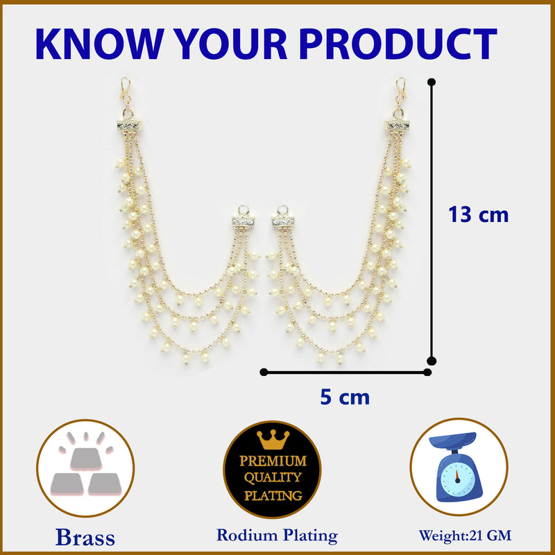 Gold Plated with White Pearls Studded Long Chain Attachment for Earrings