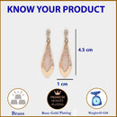 Rose Gold Plated Elongated Leaf White American Diamond Contemporary Long Drop Earrings