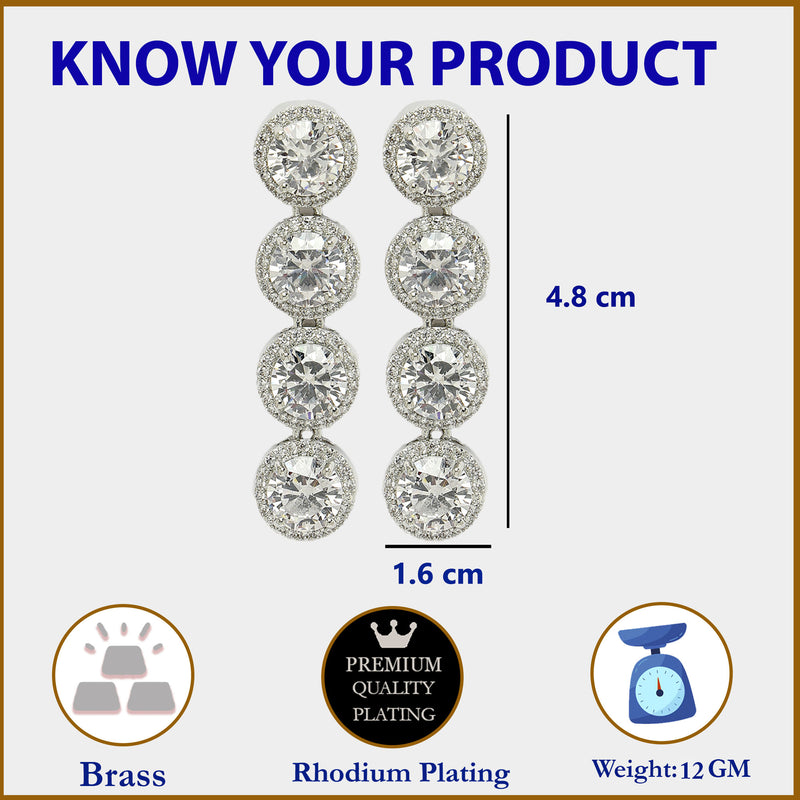 Rhodium Plated Silver Toned with White American Diamonds Dangler earrings