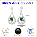 Rhodium-Plated Green American Diamond studded Handcrafted Quirky Shaped Drop Earrings