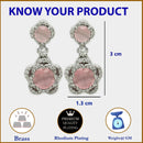 Rhodium Plated with Dual Pink American Diamonds Drop Earrings