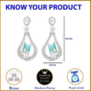 Rhodium-Plated Sea Green American Diamond studded Handcrafted Quirky Shaped Drop Earrings