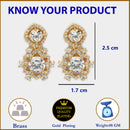 Gold Plated cushion Halo White American Diamond Contemporary Drop Earrings