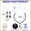 Rhodium-Plated Navy Blue American Diamond Studded Fashionable Necklace & Earrings Jewellery Set
