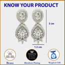 Rhodium Plated with White American Diamond Small Drop Earrings