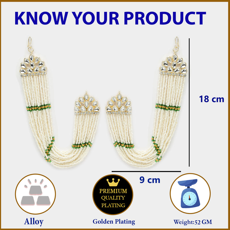 Rhodium Plated with White Pearls Studded Long Chain Attachment for Earrings