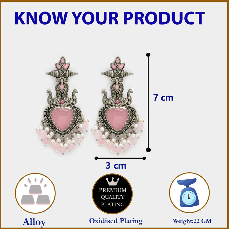 Oxidized Plated with Pink & White Pearl Cubic Zirconia Danglers Earrings