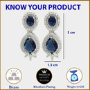 Rhodium Plated with Blue & White American Diamond Small Drop Earrings