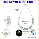 Rhodium-Plated Silver Toned Round Pink & Sea Green American Diamond Studded Necklace Earrings Jewellery Set