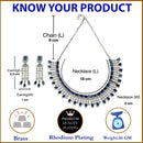 Rhodium-Plated with Silver-Toned Navy Blue American Diamond Studded Jewellery Set