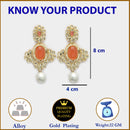 Gold Plated Oval Shaped with Peach Cubic Zirconia Small Drop Earrings