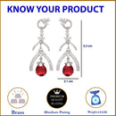 Rhodium-Plated Red American Diamond studded Teardrop & Quirky Shaped Drop Earrings
