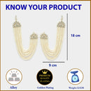 Rhodium Plated with White Pearls Studded Long Chain Attachment for Earrings