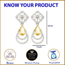 Rhodium-Plated Yellow American Diamond studded Handcrafted Teardrop Layered Drop Earrings