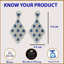 Rhodium Plated Silver Toned with Blue American Diamond Dangler Earrings