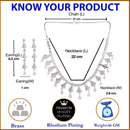 Rhodium-Plated with Silver-Tone Pink & White American Diamond Stone Studded & Beaded Jewellery Set