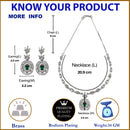 Rhodium-Plated Silver Toned Square Green American Diamond Studded Necklace with Earring Jewellery Set