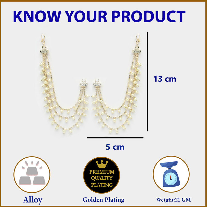 Gold Plated with White Pearls Studded Long Chain Attachment for Earrings