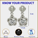 Rhodium Plated with Dual White American Diamonds Drop Earrings