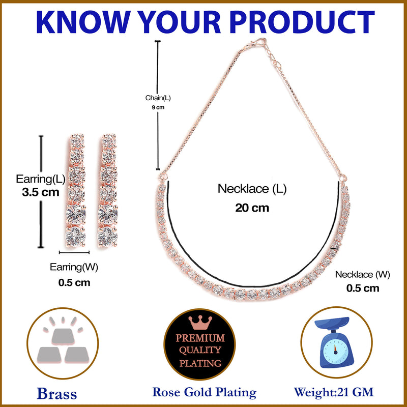 Rose-Tone with Gold-Plated White American Diamond Studded Jewellery Set