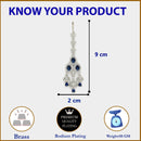 Rhodium Plated Silver Toned Blue & White American Diamond Bridal Maang Tikka With Dangling Teardrop Stones