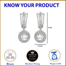 Rhodium Plated Oval White AD Studded Contemporary Long Drop Earrings