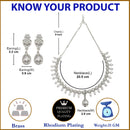 Rhodium-Plated White American Diamond Studded Floral & Teardrop Shaped Necklace & Earrings Jewellery Set