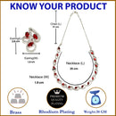 Rhodium-Plated with Silver-Toned Red and White Cubic Zirconia & American Diamond studded Necklace and Drop Earrings Jewellery Set