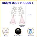 Rhodium Plated Floral Vine Pink American Diamond Contemporary Long Drop Earrings