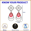 Rhodium Plated Geometric Shape Red American Diamond Contemporary Drop Earrings