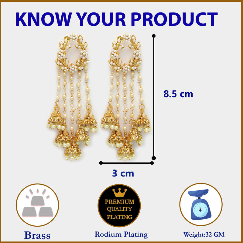 Gold Plated with White Pearl Bedded Handcrafted Jhumka Dangle Earrings