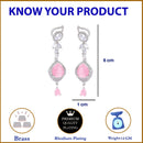 Rhodium-Plated Pink & White American Diamond studded Handcrafted Teardrop Drop Earrings