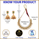 Gold-Plated Green Artificial Stone Studded Antique Necklace with Earrings Jewellery Set
