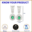 Rhodium-Plated Green American Diamond studded Handcrafted Oval Shaped Drop Earrings